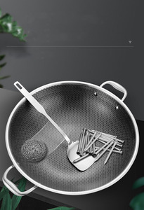 Large Size High Quality Honeycomb <strong>Wok</strong> <strong>Non</strong> <strong>Stick</strong> 304 Stainless Steel Pan with Lid Custom Double Ea Induction <strong>Wok</strong> Pan - Product Image 3