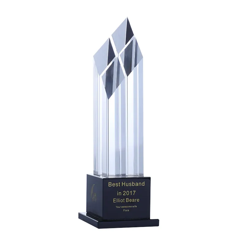 Venta al por mayor de cristal trofeos y premios obsesión Premio logotipo grabado de cristal trofeo premios