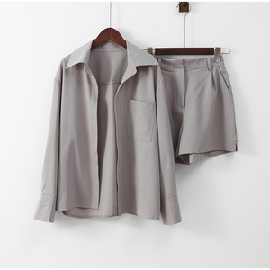 Solid Color Casual Short Western <b>Pants</b> Long Sleeve Shirt Women's 2 Piece Set Fashion - Product Image 5