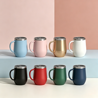 Gobelet isotherme en acier inoxydable de 12 oz, forme d'œuf, tasse à vin isolée à double paroi avec poignée