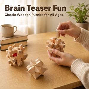 Ensemble de puzzles <span class=keywords><strong>en</strong></span> <span class=keywords><strong>bois</strong></span> naturel 4-<span class=keywords><strong>en</strong></span>-1, <span class=keywords><strong>casse</strong></span>-tête 3D Luban Lock pour soirée de jeux <span class=keywords><strong>en</strong></span> famille, cadeau et décoration intérieure - Product Image 2