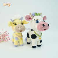 Peluche de vache en crochet faite à la main pour bébé, poupée amigurumi, rembourrage en coton PP, jouet en peluche écologique pour enfants