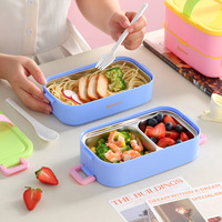 Boîte à lunch portable à double étage, grande capacité, en acier inoxydable 304, isolée, double paroi, compatible micro-ondes, étanche et anti-fuite