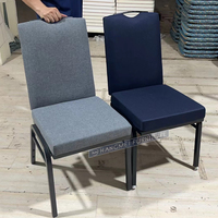 Chaise de banquet à dossier haut de style Hilton |   Siège rembourré gris |   Cadre en métal noir robuste pour hôtel/conférence