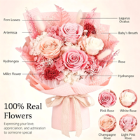 Bouquet de 4 roses éternelles roses avec vase et coffret cadeau |   Dure plus de 3 ans, facile d'entretien, cadeau d'anniversaire pour femme, maman, grand-mère, épouse