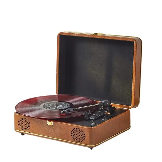 HY-T01X 2025 Portable BT Turntable Vinyl Record Player Battery Operated Suitcase Design Night Parties Turntable Players Speakers