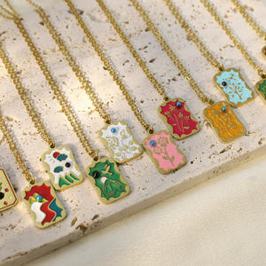 Hochwertige Emaille-Tropfenöl-Tarotkarten-Anhänger-Halskette DIY-Schmuck 18K Vergoldete Edelstahl-Halskette für Frauen Geschenke - Product Image 2