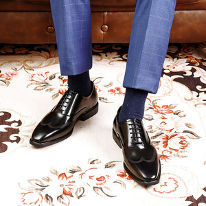 Dress Formal shiny leather shoes for men, <strong>black</strong> genuine leather British business <strong>brogue</strong> <strong>patent</strong> leather shoes - Product Image 2
