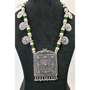 Ethnic 925 <b>Silver</b> Hamel Necklace With Crystal Rhinestone Chain Tassel Pendant Women's Wedding Jewelry - Product Image 3