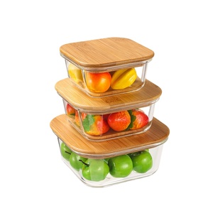 Contenedor de alimentos de vidrio cuadrado transparente con tapa de bambú, caja de almacenamiento hermético <span class=keywords><strong>para</strong></span> el <span class=keywords><strong>almuerzo</strong></span> - Product Image 3