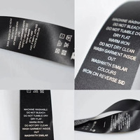 Étiquettes de soin pour vêtements en polyester imprimé lavables de qualité supérieure, découpées à chaud, sans bords effilochés, personnalisables, en tissu, avec étiquette privée et couleur sur mesure