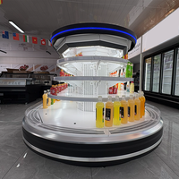 Réfrigérateur-ventilateur circulaire multi-niveaux à ciel ouvert, vitrine ronde demi-hauteur pour boissons, fruits et produits laitiers