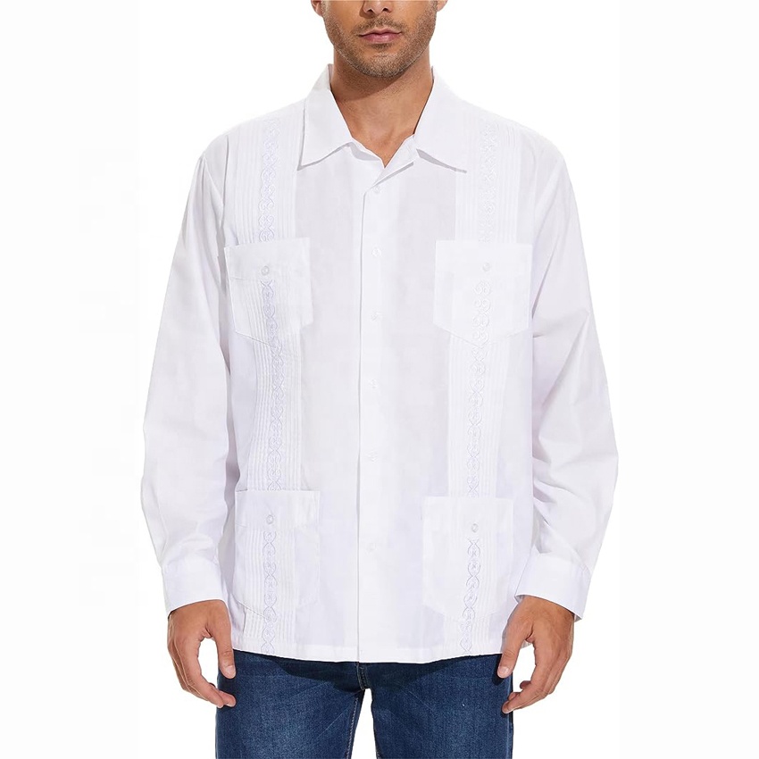 Guayabera de lino de manga larga personalizada para hombre Guayabera para mujer