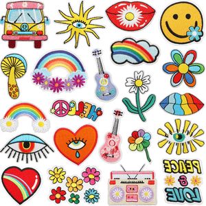 Parches Bordados Termoadhesivos Estilo Hippie Boho, Diseño <span class=keywords><strong>Retro</strong></span> de Paz, Amor, Arcoíris y Margaritas para Jeans, Chaquetas, Mochilas, para Coser, Tamaño Grande - Product Image 1