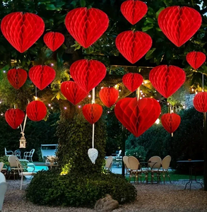 DAMAI Regalo de San Valentín, Decoración Navideña de Corazones de Papel Rojos en Forma de Panal para Bodas y San Valentín - Product Image 1