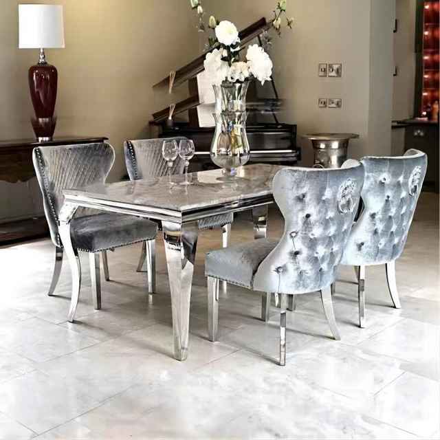 Luxury New Style Dining Chair Fabric Seat Legs Dining Furniture Home Furniture Stainless Steel With Lion Head Decorative Velvet
