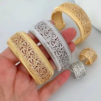 Ensemble de bracelet et bague vintage à motif floral, en cuivre plaqué or, serti de zircon brossé, bijoux pour femmes