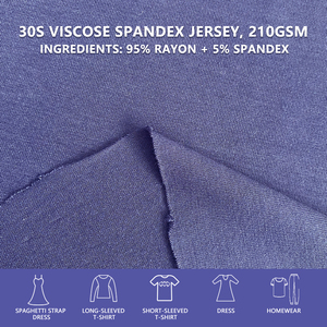 Tissu jersey simple uni 30S 95% viscose 5% élasthanne, largeur 172 cm, 210 g/m², tricoté uni teint pour sous-vêtements, culottes, t-shirts, gilets - Product Image 1