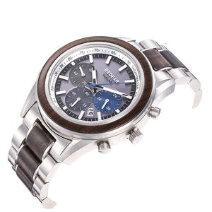 Montre en acier inoxydable et bois pour hommes, bracelet de luxe, de haute qualité, mouvement solaire, nouvelle collection - Product Image 6