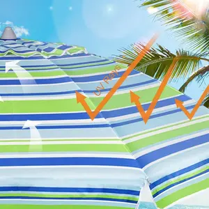 Parasols de plage Tissu polyester Cadre en acier Dia 2m Grande taille Inclinaison réglable Protection UV Parapluie de plage extérieur