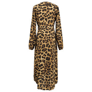 2022 primavera ed <span class=keywords><strong>estate</strong></span> abito leopardato a vita alta da donna in Chiffon di lunghezza Midi tessuto lavabile in vita naturale - Product Image 6