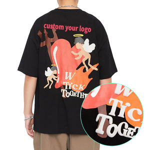 เสื้อยืดคู่รักแขนสั้นผ้าฝ้ายหนา 100% สำหรับฤดูร้อน พิมพ์ลาย 3 มิติ แบบพัฟพิมพ์ตามสั่ง - Product Image 1
