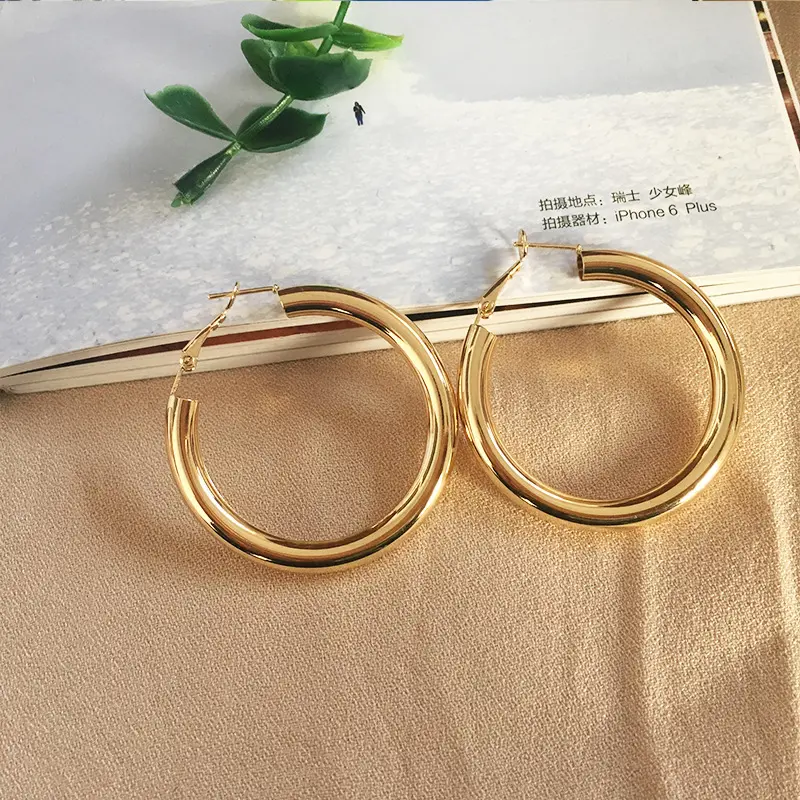 Hot Sale 18 k Gold Plating Large Tube Hoop Clip Earrings European Large Circle Earrings for Women