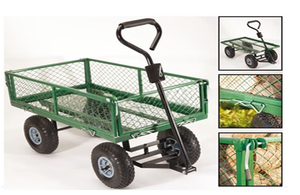 Chariot de jardin à quatre roues en métal robuste, chariot utilitaire pliable, benne à ordures, outils de jardin, OEM personnalisable - Product Image 3