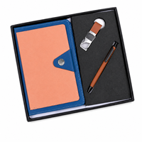 Aurelux Stilvolles Pfirsich-Blau Firmengeschenkset mit Premium Jute-Einband Notizbuch 192 Seiten UV/Folien-Druck Modern