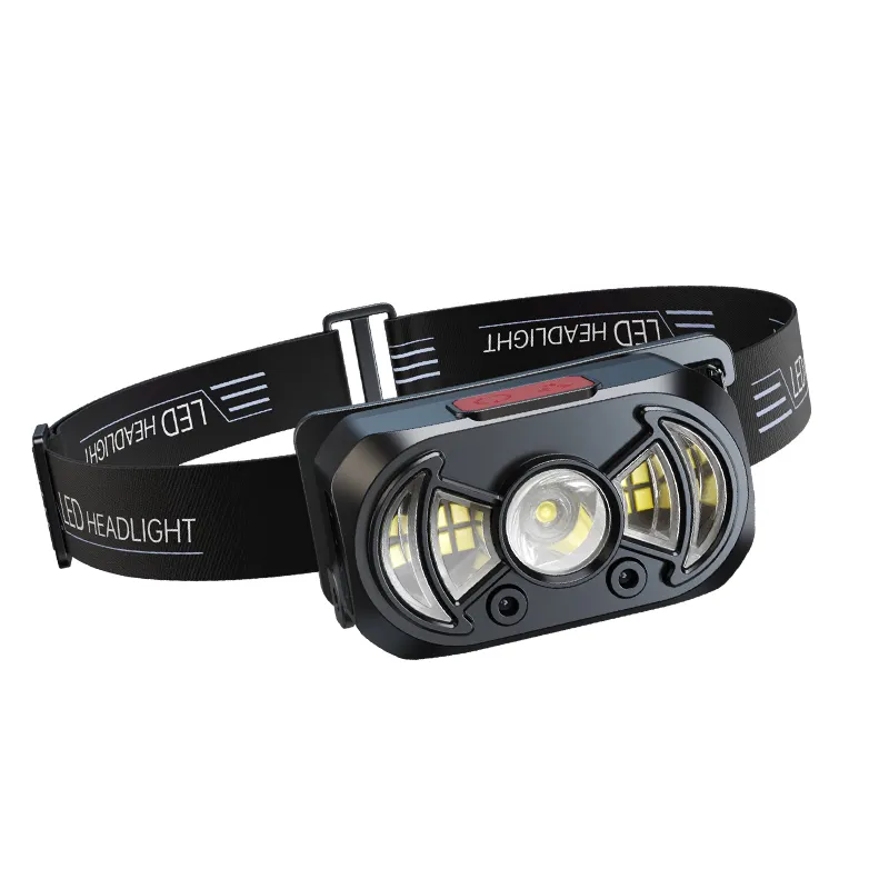 Helius Wholesale LED Induction Red Light Fishing Headlamp New USB Rechargeable Built-in Battery Lightweight COB Headlamps