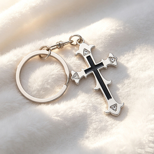 Stainless Steel Cross Keychain Religious Metal Pendant <b>Key</b> Ring Silver and Black Color for Fashion Accessory - Product Image 5
