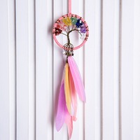 Nouveau Boho petit attrape-rêves fait à la main voiture rétroviseur pendentif avec plume attrape-rêves avec cristal chambre suspendus décor