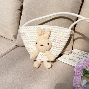 2024 Crossbody Bags For Women Ladies Shoulder Small Cotton Rope Handmade Cute Bag With Rabbit Kids Shoulder Bag