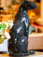 Grande figurine de léopard en mosaïque noire en fibre de verre, sculpture animale pour la décoration artistique de la maison et de l'hôtel