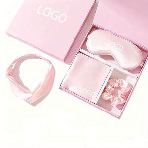 Ensemble de luxe personnalisé avec logo en soie de mûrier : Masque de sommeil confortable, doux et respirant, taie d'oreiller et chouchou pour le soin des yeux - Product Image 1