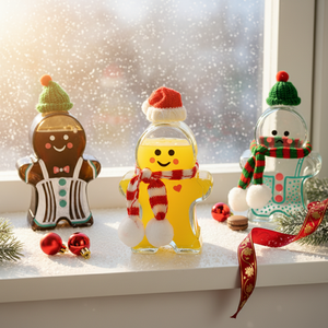 Frasco de Vidrio <span class=keywords><strong>con</strong></span> Diseño de Hombre de Jengibre Navideño, Bonito Contenedor para <span class=keywords><strong>Dulces</strong></span> Navideños <span class=keywords><strong>con</strong></span> Decoración Tejida - Product Image 1