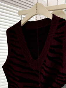 Chaleco de punto con estampado de cebra y cuello en V para mujer, sin mangas, holgado, informal, para uso diario, venta al por mayor - Product Image 4
