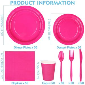 Solid Color Party Supplies Disposable Tableware Set 175 Pieces For 25 People With <b>Plates</b> Cups Napkins And Utensils - Product Image 3