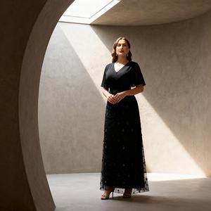 Elegant Sequins Embroidery Polyester <b>Abaya</b> Dress for Muslim Women Clothing Wholesale Supplier Custom - Product Image 2