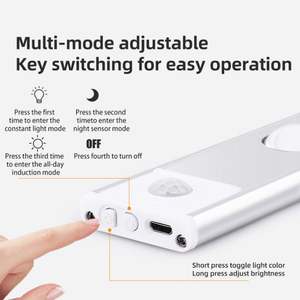 Lumière LED sans fil magnétique USB pour cuisine, détecteur de mouvement, éclairage sous armoire, éclairage de meubles - Product Image 2