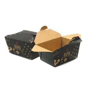 Hot Sale Black Big Size Folding Container Disposable Lunch Sandwich Fast Takeaway Packaging Brown Kraft Paper Food Box For Salad