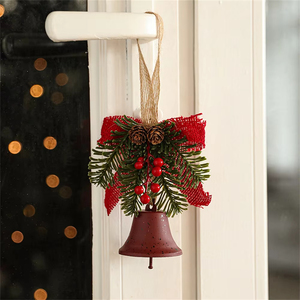 Handgefertigte Umweltfreundliche <span class=keywords><strong>Cartoon</strong></span>-Weihnachtsglocken Schleife Rote Frucht Tannenzweig Tannenzapfen Anhänger Weihnachtsbaum Glöckchen zum Aufhängen - Product Image 3
