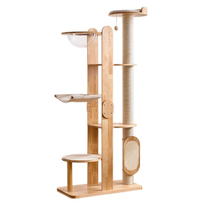 Hoog modern houten kattenklimrek, stabiel kattencondo boom met krabplank, speelgoed, binnenhuisdierenmeubilair - Product Image 6