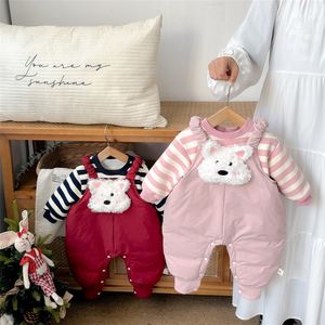 Conjunto de dos piezas para bebés y niños pequeños, otoño-invierno: camiseta de forro polar con peto de algodón grueso, estilo nuevo 2025 para exteriores - Product Image 1