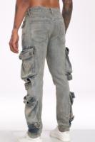 Jeans y2k multi-poches gris cargo jeans droits en denim délavé pour hommes pantalons personnalisés pour hommes
