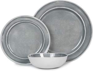 Vajilla <span class=keywords><strong>de</strong></span> <span class=keywords><strong>melamina</strong></span> gris apta para lavavajillas, juego <span class=keywords><strong>de</strong></span> vajilla ligera resistente a roturas para 4 interiores y exteriores, 12 Uds. - Product Image 6