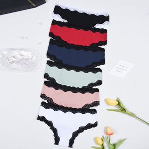 Bragas <span class=keywords><strong>de</strong></span> Bikini acanaladas <span class=keywords><strong>de</strong></span> algodón para mujer, elegantes, <span class=keywords><strong>de</strong></span> 6 piezas, con ribete <span class=keywords><strong>de</strong></span> <span class=keywords><strong>encaje</strong></span> en contraste, bragas <span class=keywords><strong>de</strong></span> algodón <span class=keywords><strong>de</strong></span> alta calidad para mujer, tangas - Product Image 3