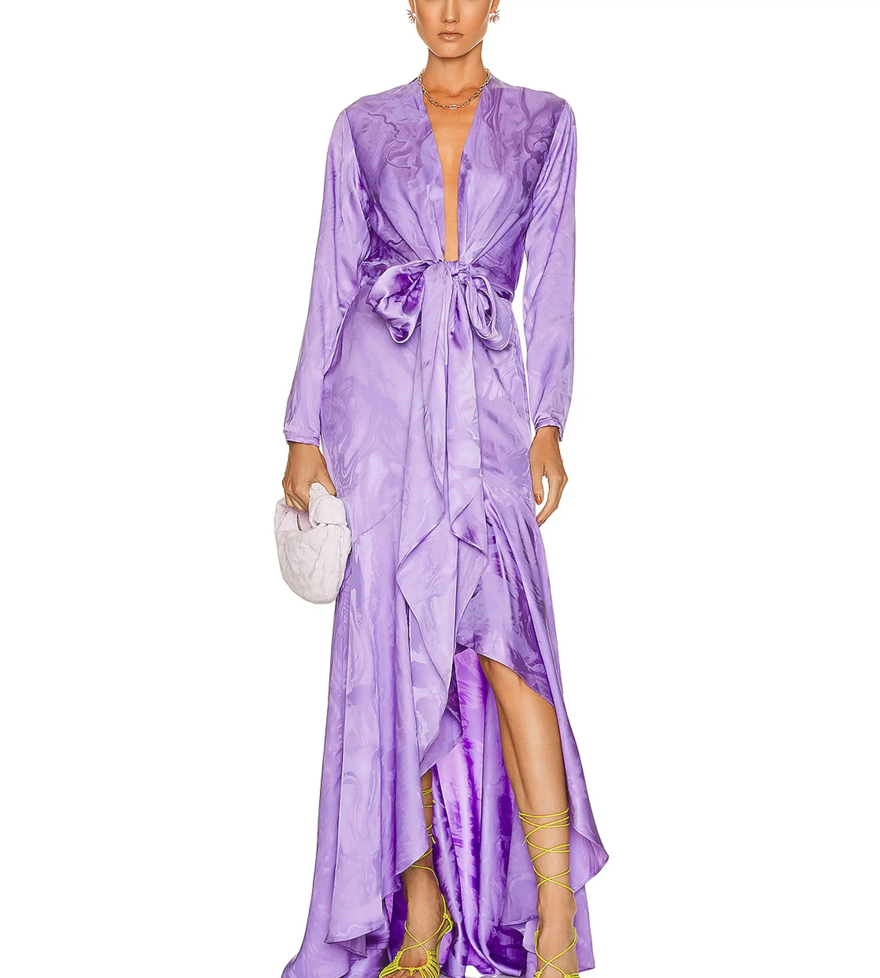 Фиолетовая юбка с глубоким V-вырезом и разрезом