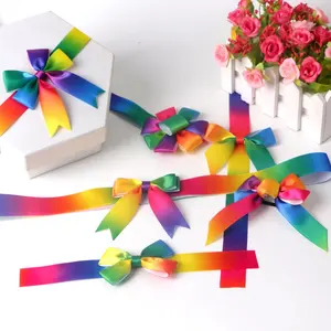 MSD factory custom ready made gift box wrap ribbon bows rainbow ribbon bows with elastic loop for gift wrapping