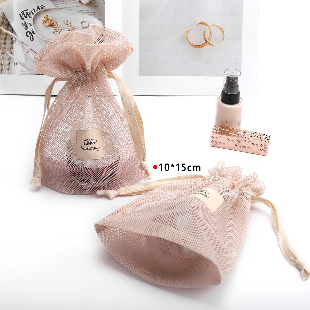 Customized Logo Natural Color Reusable Small Cotton Mesh Pouch